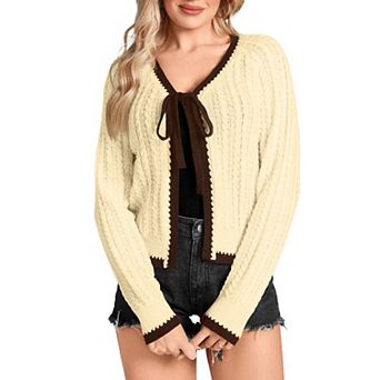 Women Cardigan Long Sleeve Tie Front Knit Outerwear