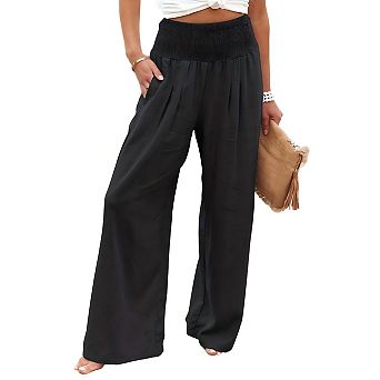 Women Palazzo Pants Summer Boho Wide Leg High Waist Casual Lounge Pant Beach Travel Vacation Outfits