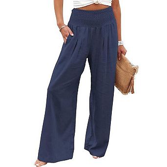 Women Palazzo Pants Summer Boho Wide Leg High Waist Casual Lounge Pant Beach Travel Vacation Outfits