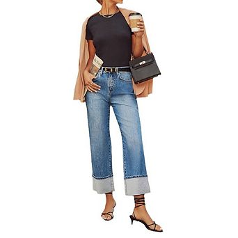 Womens Baggy Jeans High Rise Wide Leg Boyfriends Trouser Straight Leg Denim Pants