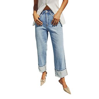 Womens Baggy Jeans High Rise Wide Leg Boyfriends Trouser Straight Leg Denim Pants