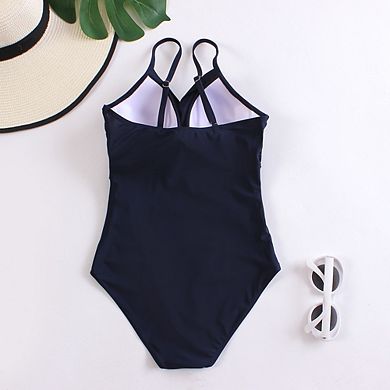 Women's Wrap V Neck One Piece Swimsuit, Ruched Tummy Control Bathing Suit