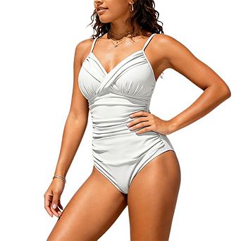 Women's Wrap V Neck One Piece Swimsuit, Ruched Tummy Control Bathing Suit