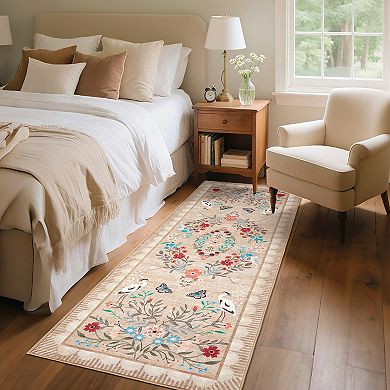 Washable Floral Kitchen Rugs, Vintage Non Slip Hallway Runner Distressed Oriental Low Pile Rugs