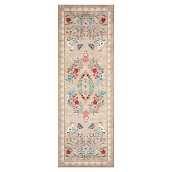 Washable Floral Kitchen Rugs, Vintage Non Slip Hallway Runner Distressed Oriental Low Pile Rugs