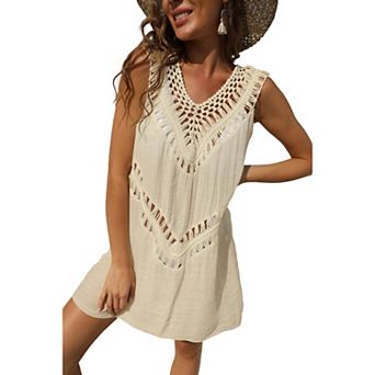 Women's Boho Crochet Beach Dress, Sleeveless Casual Cover-Up