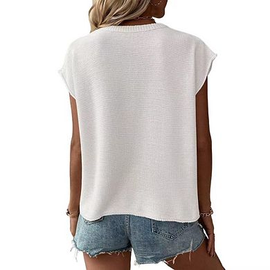 Women's Cap Sleeve Sweater Vests Crew Neck Knit Sleeveless Tank Tops Casual Pullover Sweaters