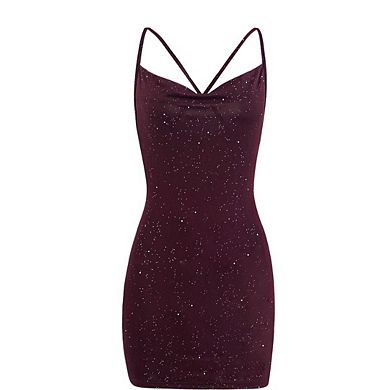 Women's Bodycon Glitter Spaghetti v Neck Ruched Party Dresses