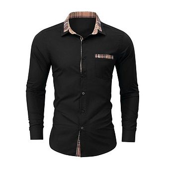 Men's Elegant Dress Shirts Plaid Long Sleeve Button Down Shirts Casual Party Wedding Work Shirt