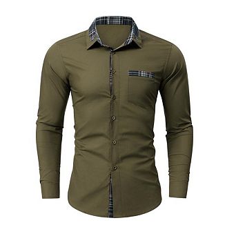 Men's Elegant Dress Shirts Plaid Long Sleeve Button Down Shirts Casual Party Wedding Work Shirt