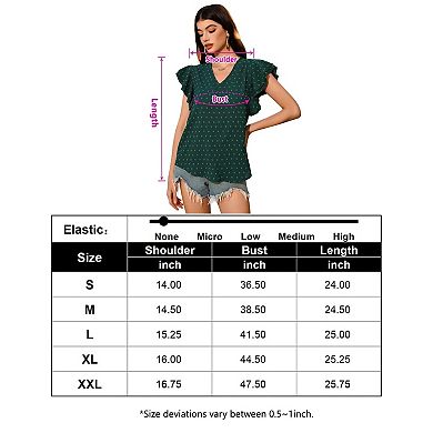 Women's Swiss Dots Solid Loose Tunics Work Shirts Tops Summer Ruffle Short Sleeve Crewneck Blouses