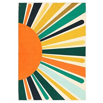 Cute Rainbow Sun Washable Non Slip Rug for Kids Room, Ultra Thin Low Pile Decorative Carpet