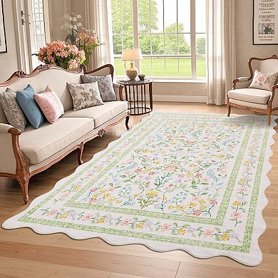 Floral Area Rug,Washable Non-Slip Boho Hallway Rug,Carpet Runner for Kitchen,Bathroom Bedroom