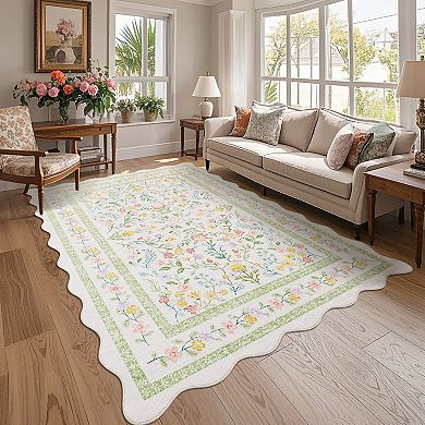 Floral Area Rug,Washable Non-Slip Boho Hallway Rug,Carpet Runner for Kitchen,Bathroom Bedroom