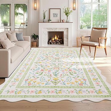 Floral Area Rug,Washable Non-Slip Boho Hallway Rug,Carpet Runner for Kitchen,Bathroom Bedroom