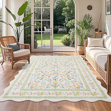 Floral Area Rug,Washable Non-Slip Boho Hallway Rug,Carpet Runner for Kitchen,Bathroom Bedroom