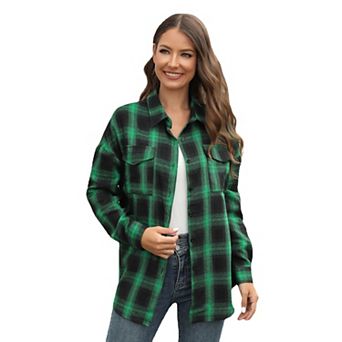 Womens Button Down Shirts Long Sleeve Plaid Shackets Casual Plus Size Loose Fitting Shirt