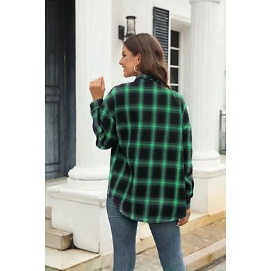 Womens Button Down Shirts Long Sleeve Plaid Shackets Casual Plus Size Loose Fitting Shirt