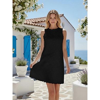 Women Jacquard Floral Cute Sleeveless Shift Party Dresses