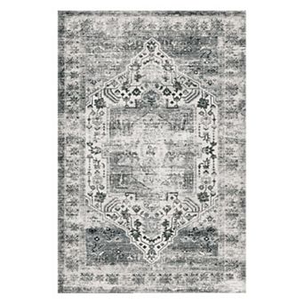 Washable Area Rugs for Living Room, Distressed Floral Medallion Bedroom Rugs with Non Slip Back