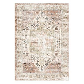 Washable Area Rugs for Living Room, Distressed Floral Medallion Bedroom Rugs with Non Slip Back