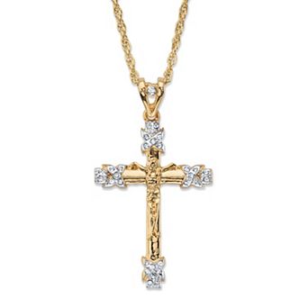 Men's Round Crystal-Wrapped Goldtone Cross Pendant Necklace 24"