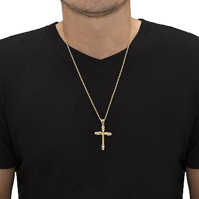 Men's Round Crystal-Wrapped Goldtone Cross Pendant Necklace 24"