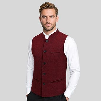 Men's Herringbone Suit Vest Slim Fit Stand Collar Formal Business Waistcoat