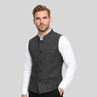 Men's Herringbone Suit Vest Slim Fit Stand Collar Formal Business Waistcoat