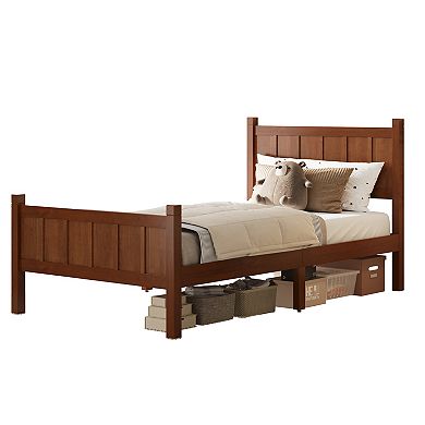 Trikiousd Platform Bed Panel Bed Solid Wood Bed Frame with Headboard & Footboard