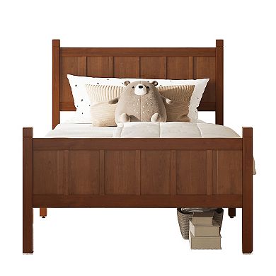 Trikiousd Platform Bed Panel Bed Solid Wood Bed Frame with Headboard & Footboard