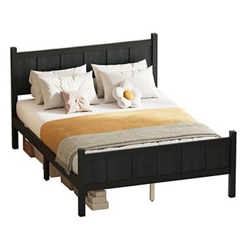 Trikiousd Platform Bed Panel Bed Solid Wood Bed Frame with Headboard & Footboard