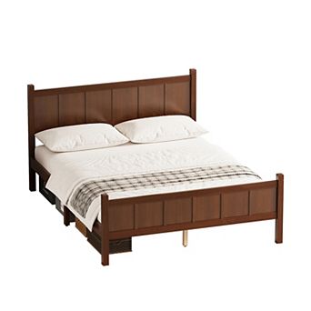 Trikiousd Platform Bed Panel Bed Solid Wood Bed Frame with Headboard & Footboard