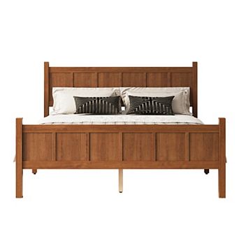 Trikiousd Platform Bed Panel Bed Solid Wood Bed Frame with Headboard & Footboard
