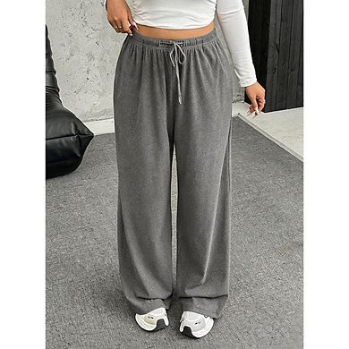 Women’s Plus Size Wide Leg Sweatpants, High Waist Drawstring Casual Trousers with Pockets