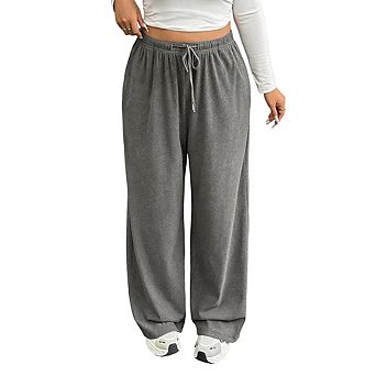 Women’s Plus Size Wide Leg Sweatpants, High Waist Drawstring Casual Trousers with Pockets
