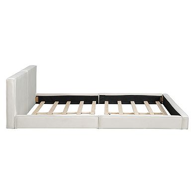 Trikiousd Velvet Upholstered Platform Bed with Solid Frame
