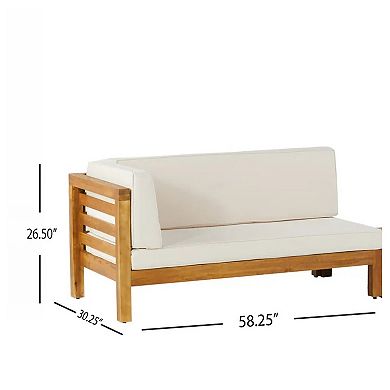 Trikiousd Outdoor Acacia Wood V-Shaped Sectional Sofa Set with Cushions and Table