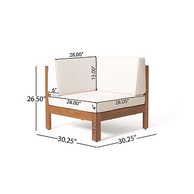 Trikiousd Outdoor Acacia Wood V-Shaped Sectional Sofa Set with Cushions and Table
