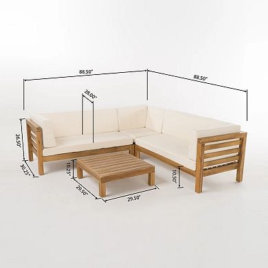 Trikiousd Outdoor Acacia Wood V-Shaped Sectional Sofa Set with Cushions and Table