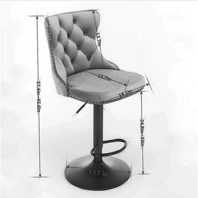 Trikiousd Swivel Velvet Barstools Adjusatble Seat Height Modern Upholstered Bar Stools, Set of 2