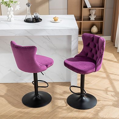 Trikiousd Swivel Velvet Barstools Adjusatble Seat Height Modern Upholstered Bar Stools, Set of 2