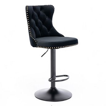 Trikiousd Swivel Velvet Barstools Adjusatble Seat Height Modern Upholstered Bar Stools, Set of 2
