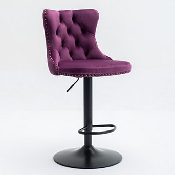 Trikiousd Swivel Velvet Barstools Adjusatble Seat Height Modern Upholstered Bar Stools, Set of 2