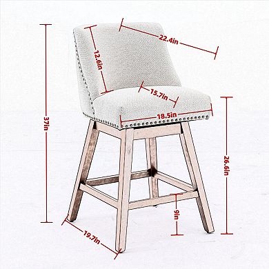 Trikiousd Counter Height Swivel Barstools Set of 2, Curved Back Chairs 26.6" Upholstered Bar Chairs