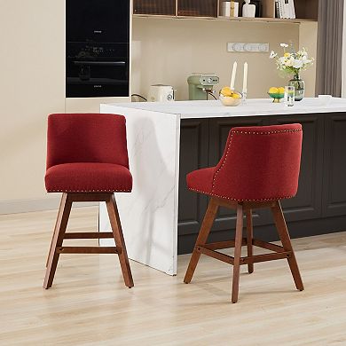 Trikiousd Counter Height Swivel Barstools Set of 2, Curved Back Chairs 26.6" Upholstered Bar Chairs