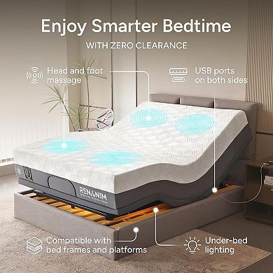 SFE Adjustable Bed Frame w/ 10" Memory Foam Mattress, Massage, USB, Light
