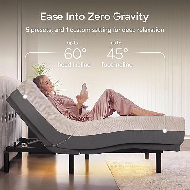 SFE Adjustable Bed Frame w/ 10" Memory Foam Mattress, Massage, USB, Light