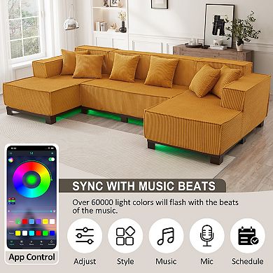 Trikiousd 130" U-Shaped Sectional Sofa with LED Lights and 6 Pillows