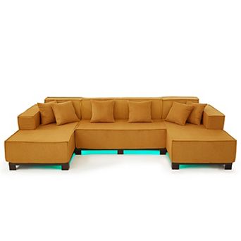 Trikiousd 130" U-Shaped Sectional Sofa with LED Lights and 6 Pillows